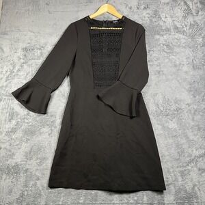 A.B.S. Collection Dress Womens 8 Black Lace Panel Flared Bell Sleeve Back Zip